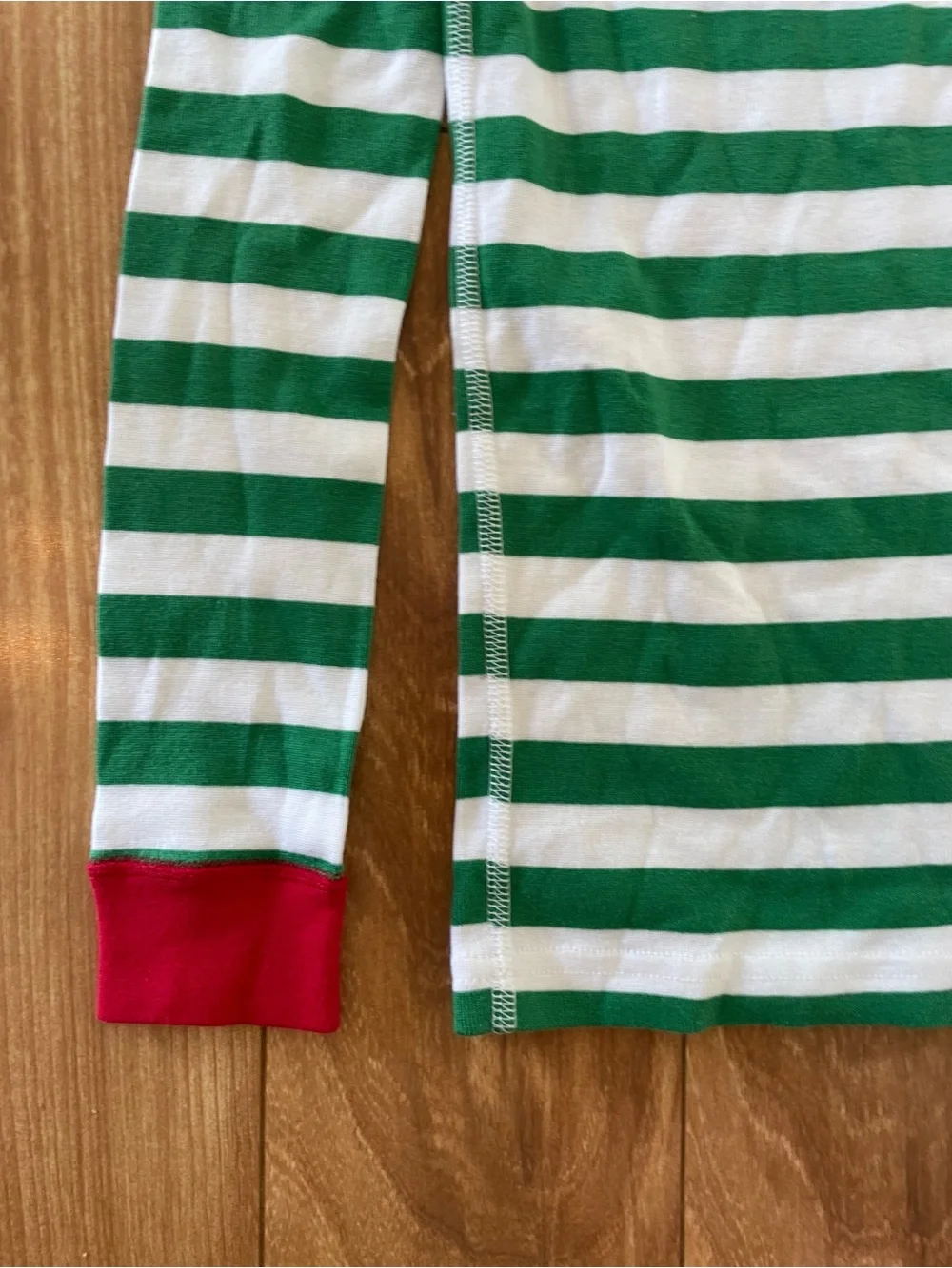 Hanna Andersson Green & White Striped Cotton Pajama Set with Red Trim Size 12